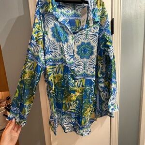 Floral Blue and Green Women's Top
